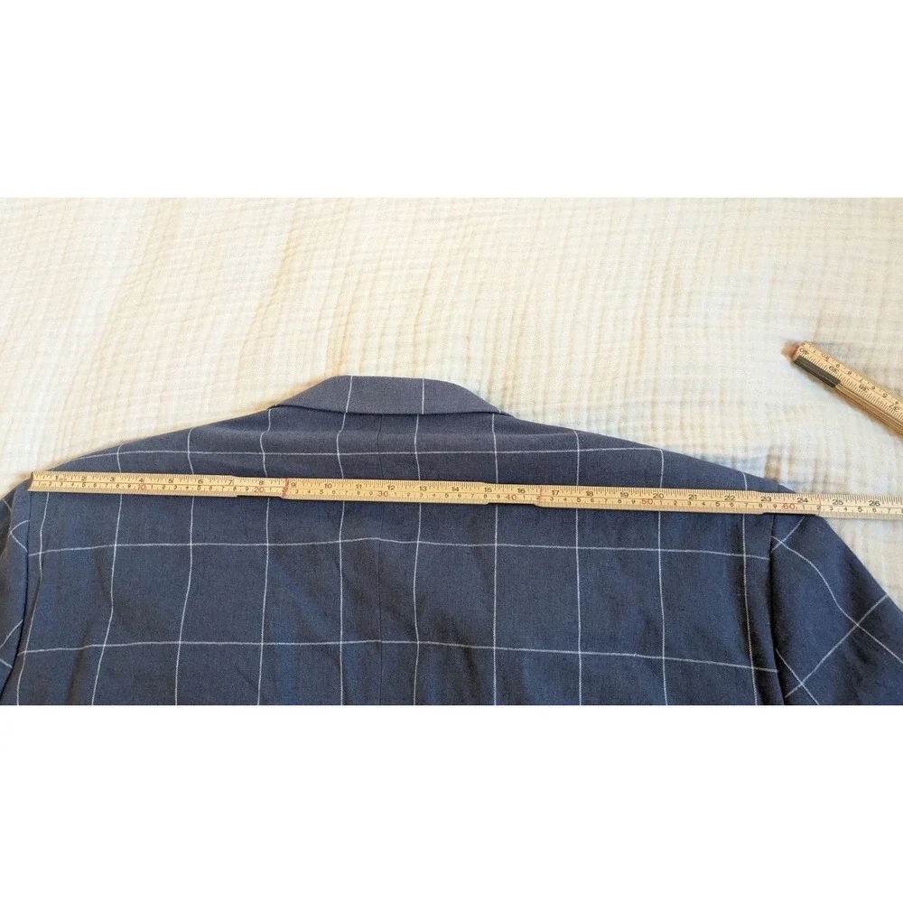Stafford Linen Blend Signature Blazer Mens 54R Blue Windowpane Check Sports Coat